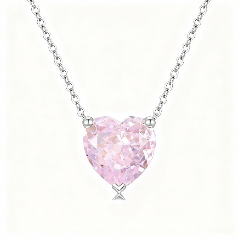 Halskette aus 10-karätigem Weißgold mit herzförmigem Zirkonia-Herzanhänger-20