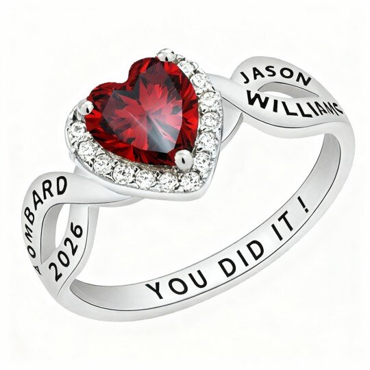 10K White Gold Heart Cut & Personalized Birthstone Custom Ring
