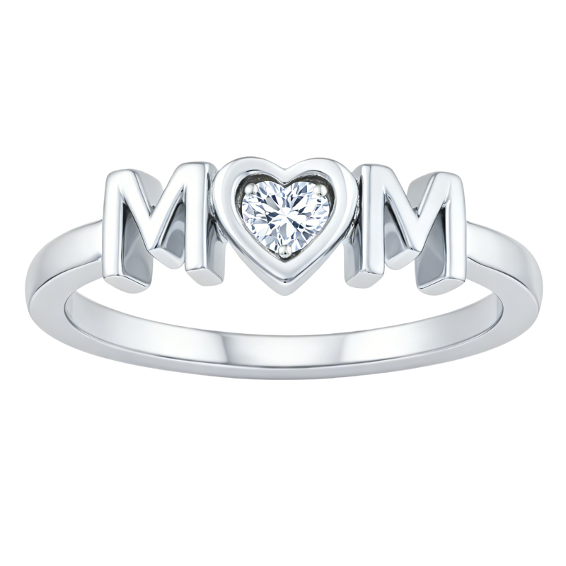 10K White Gold Heart Cut Personalized Birthstone & Engravable Birthstone Ring with Engraved Word-1