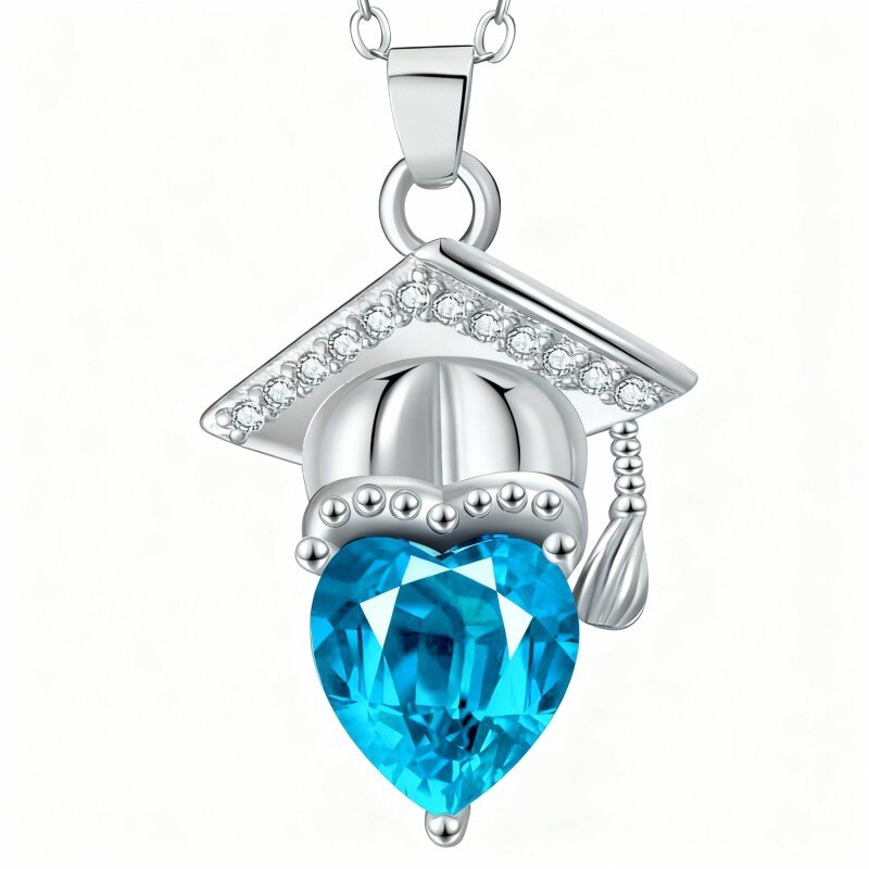 10K White Gold Heart Cut Cubic Zirconia Personalized Birthstone & Parents & Children Pendant Necklace-1