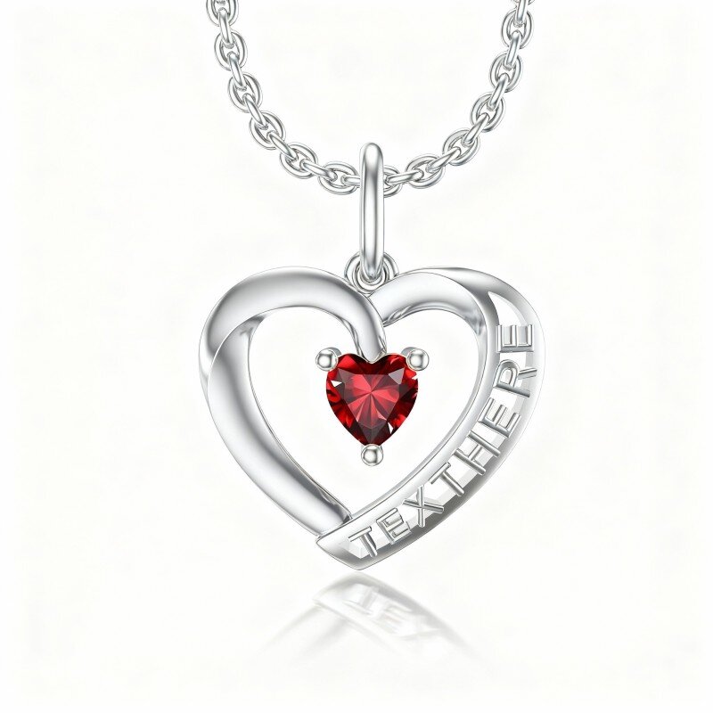Platinum with White Gold Plated Heart Cut Cubic Zirconia Personalized Birthstone & Heart Pendant Necklace-1