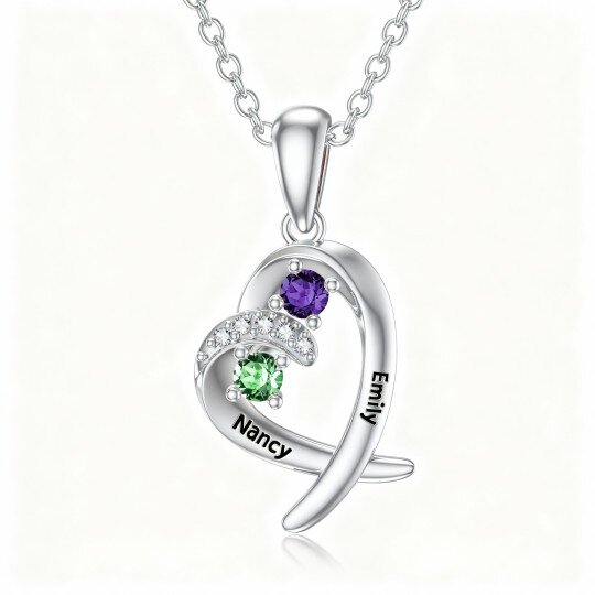 10K White Gold Heart Cut Cubic Zirconia Personalized Birthstone Pendant Necklace