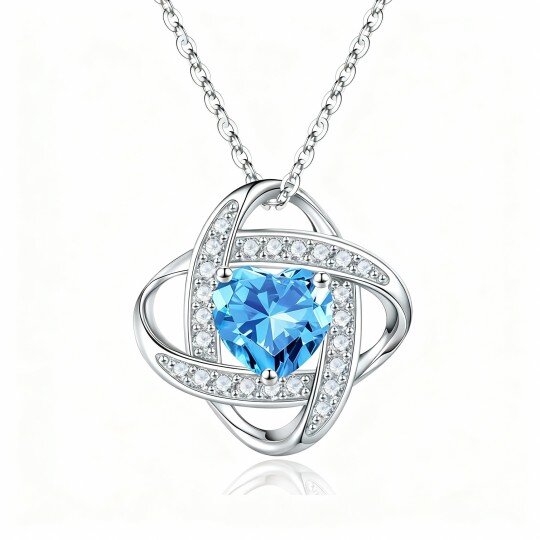 Colar com pendente personalizado em ouro branco 9K com zircónias cúbicas em forma de coração, representando a pedra de nascimento e as irmãs.