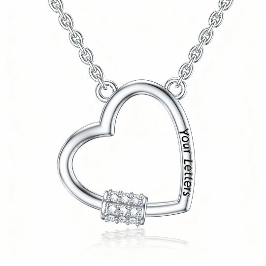 Collier pendentif cœur en or blanc 10 carats avec zircon cubique taille cœur et gravure personnalisée