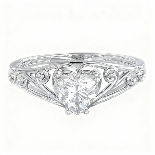 Herzförmiger Ring aus 10-karätigem Weißgold mit Zirkonia im Herzschliff