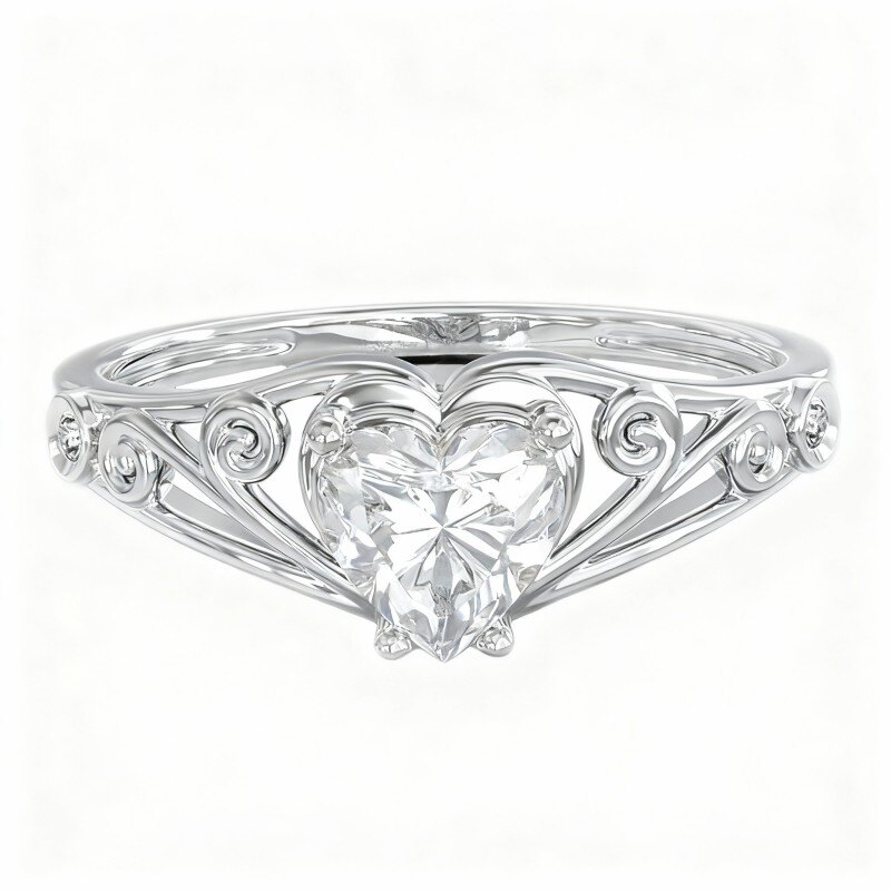 Herzförmiger Ring aus 10-karätigem Weißgold mit Zirkonia im Herzschliff-8