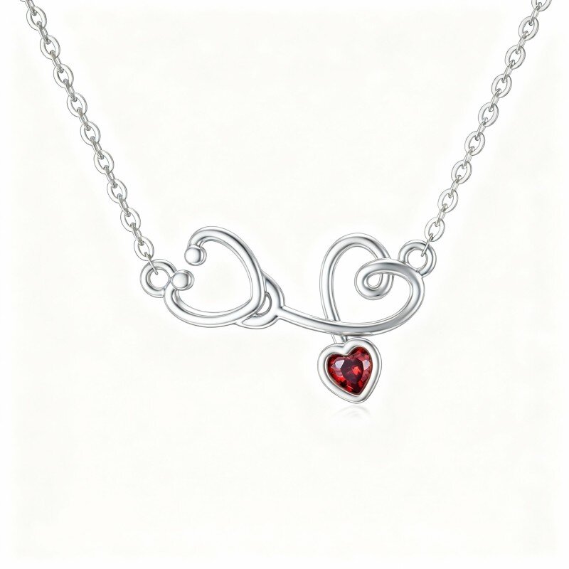 10K White Gold Heart Cut Cubic Zirconia Heart & Stethoscope Pendant Necklace-13