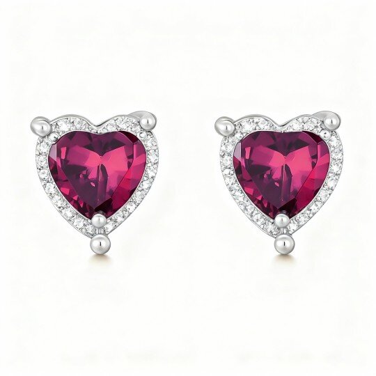 10K White Gold Heart Cut Cubic Zirconia Heart Stud Earrings