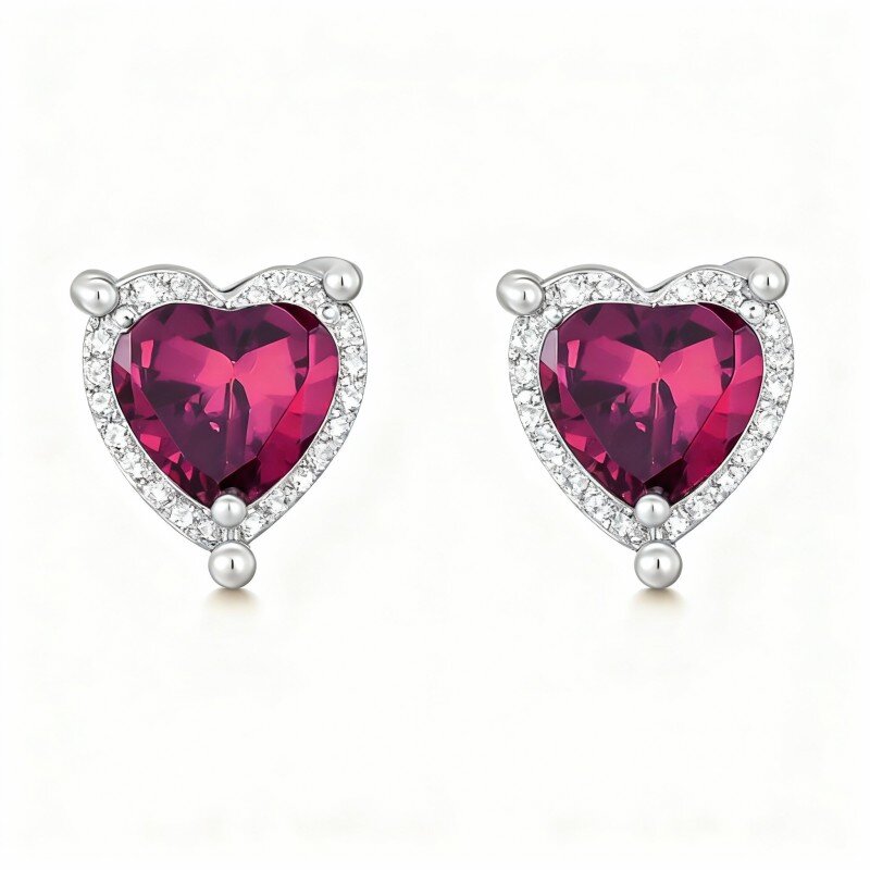 10K White Gold Heart Cut Cubic Zirconia Heart Stud Earrings-1