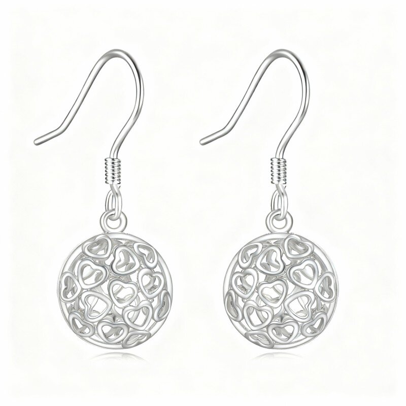 10K White Gold Heart Drop Earrings-1