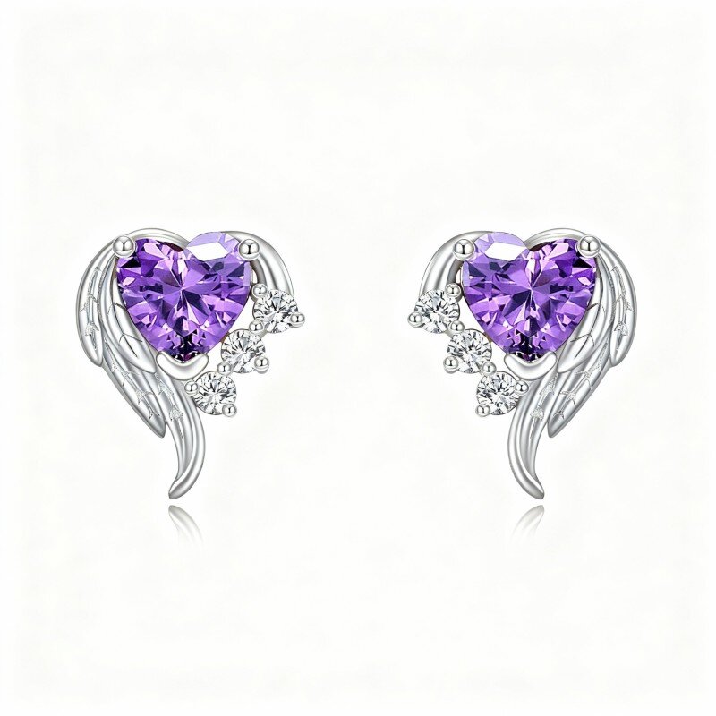 10K White Gold Cubic Zirconia Heart Drop Earrings-5