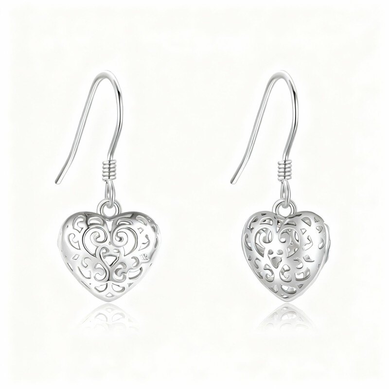 10K White Gold Heart Drop Earrings-1