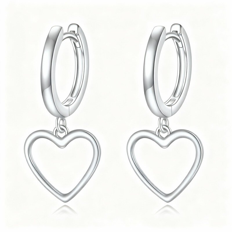 Herzförmige Ohrhänger aus 10-karätigem Weißgold-1