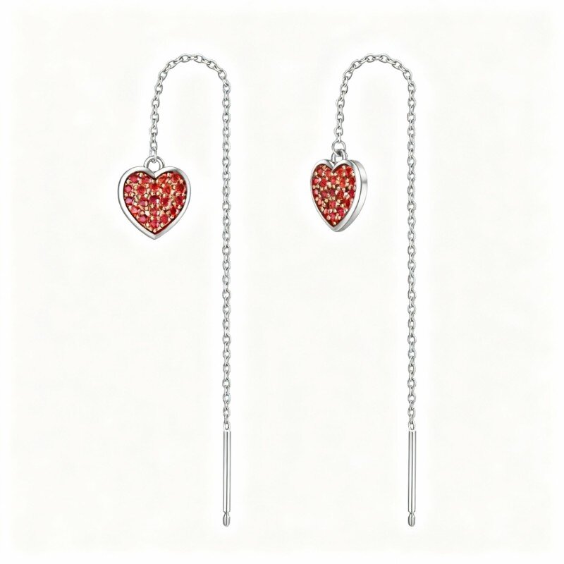 10K White Gold Cubic Zirconia Heart Drop Earrings-8