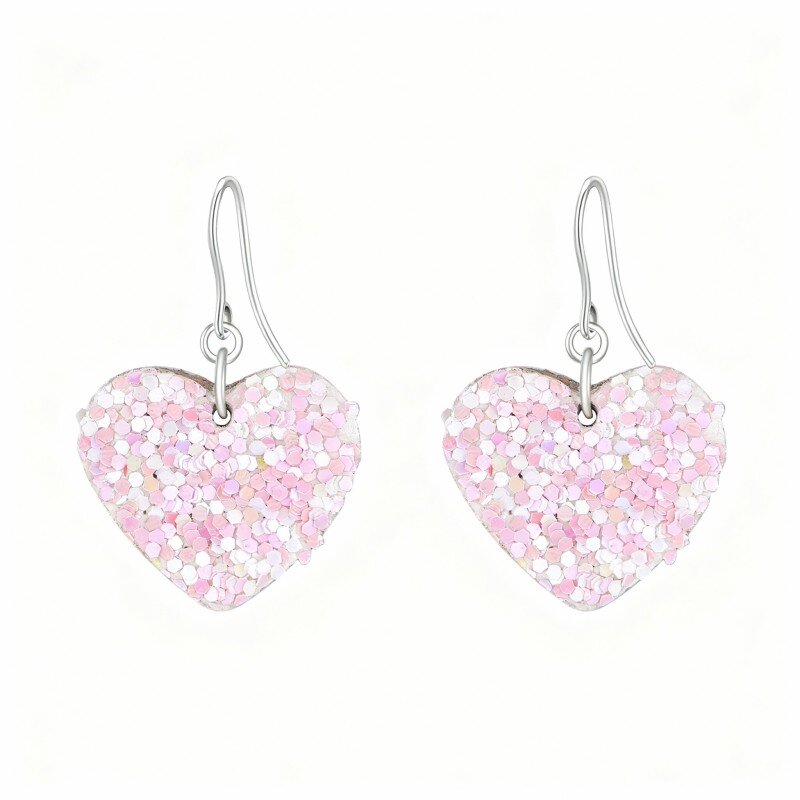 10K White Gold Heart Drop Earrings-14