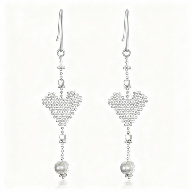 10K White Gold Heart Drop Earrings-11