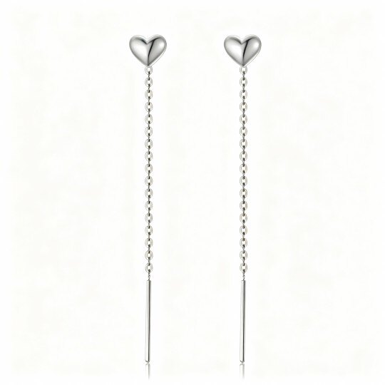 Pendientes colgantes de corazón de oro blanco de 10 quilates