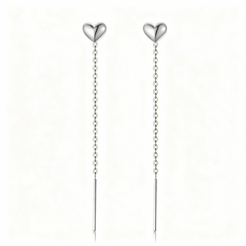 10K White Gold Heart Drop Earrings-10