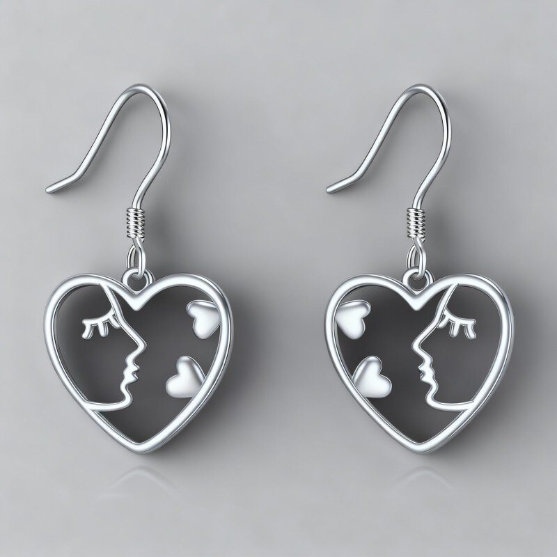 10K White Gold Heart Drop Earrings-17