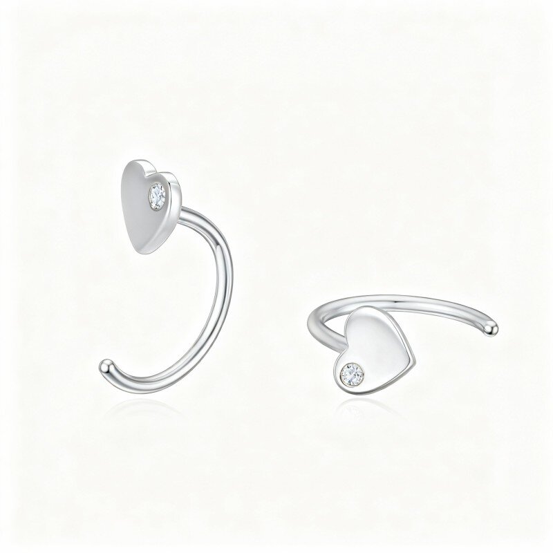 10K White Gold Cubic Zirconia Heart Drop Earrings-3