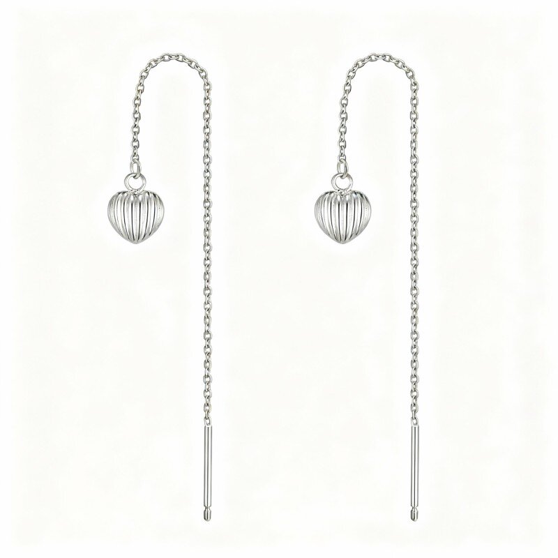 10K White Gold Heart Drop Earrings-12
