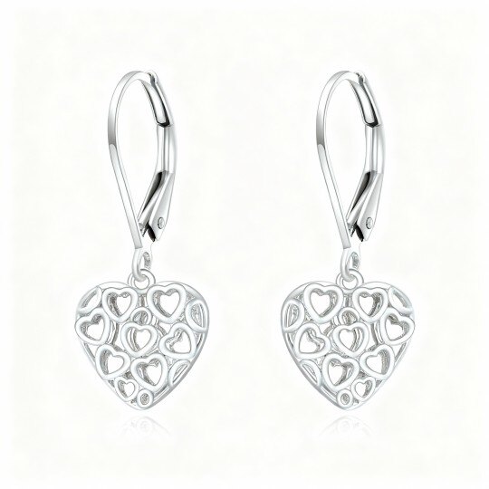 10K White Gold Heart With Heart Drop Earrings