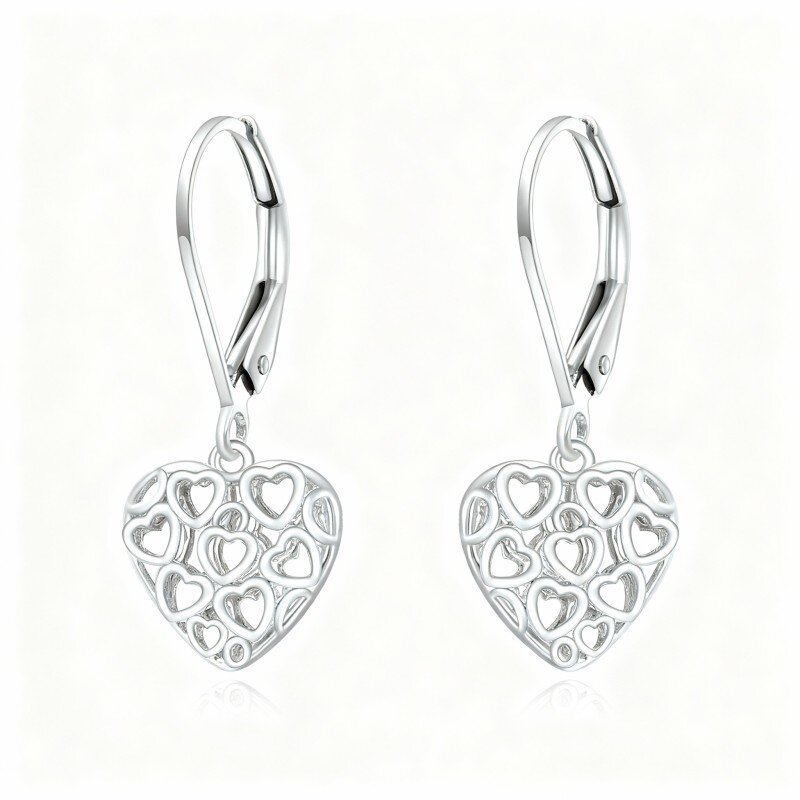 10K White Gold Heart With Heart Drop Earrings-20