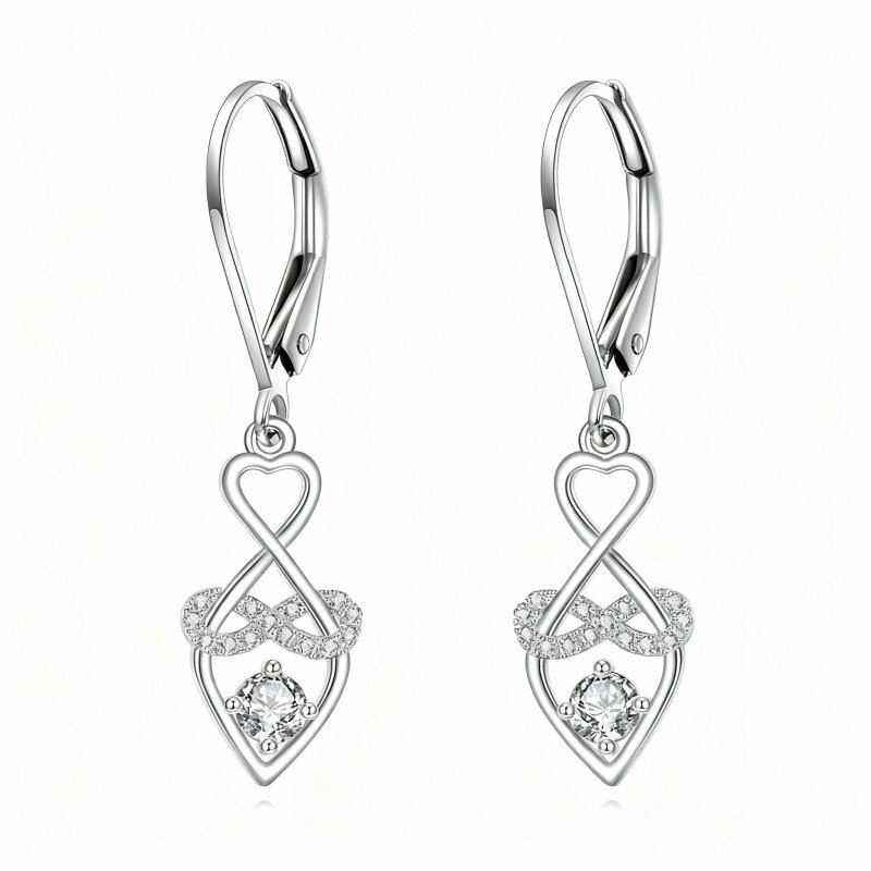 10K White Gold Cubic Zirconia Heart Drop Earrings-10