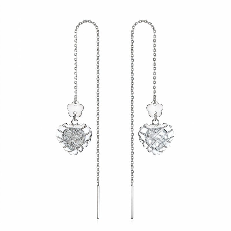 14K White Gold Heart Drop Earrings-1