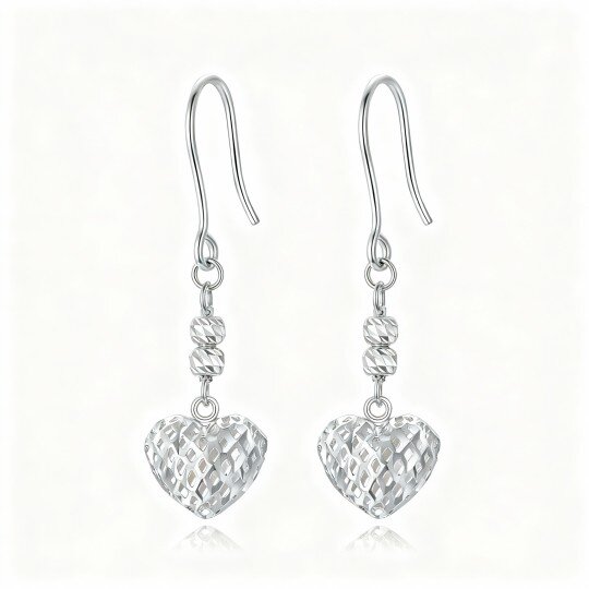 10K White Gold Heart Drop Earrings