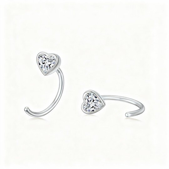 10K White Gold Cubic Zirconia Heart Hoop Earrings