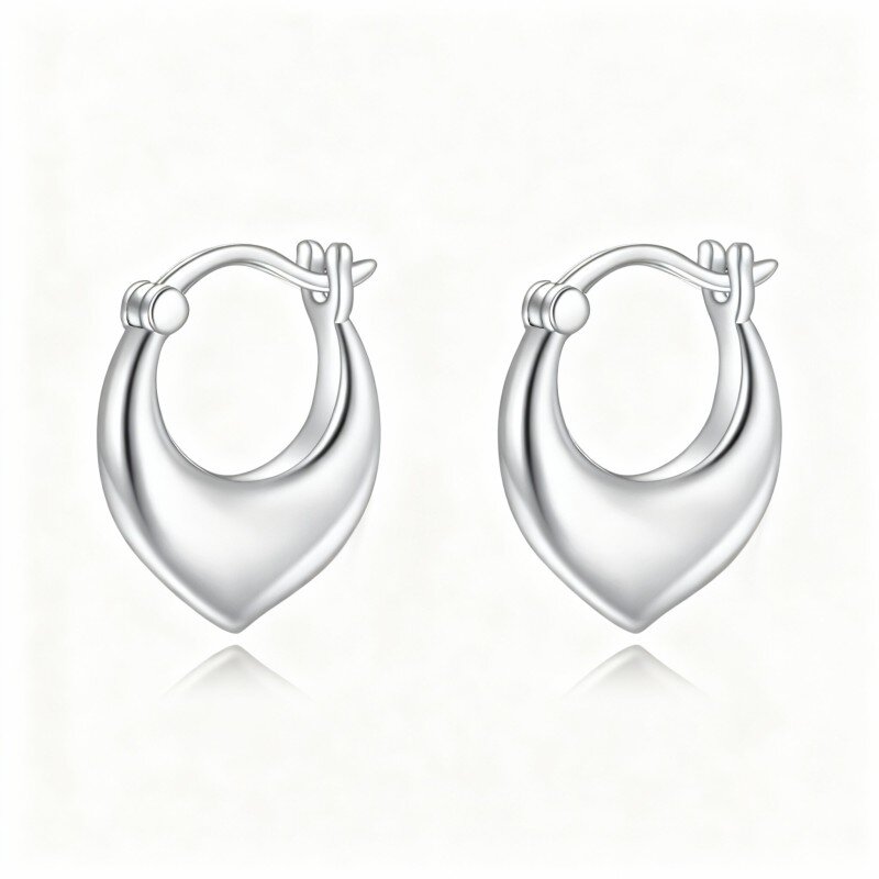 10K White Gold Heart Hoop Earrings-4