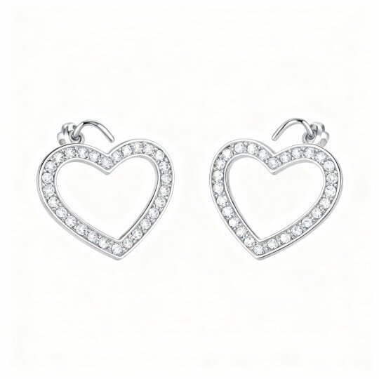 10K White Gold Cubic Zirconia Heart Hoop Earrings
