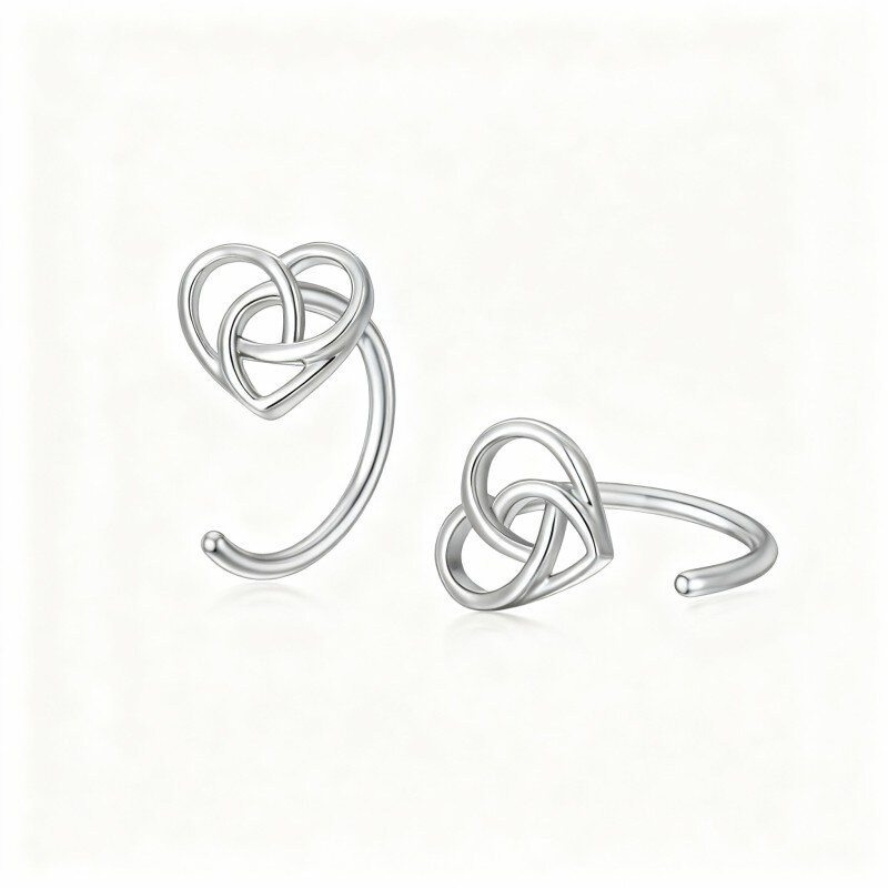 10K White Gold Heart Hoop Earrings-4