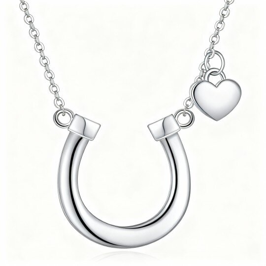 10K White Gold Heart & Horseshoe Pendant Necklace