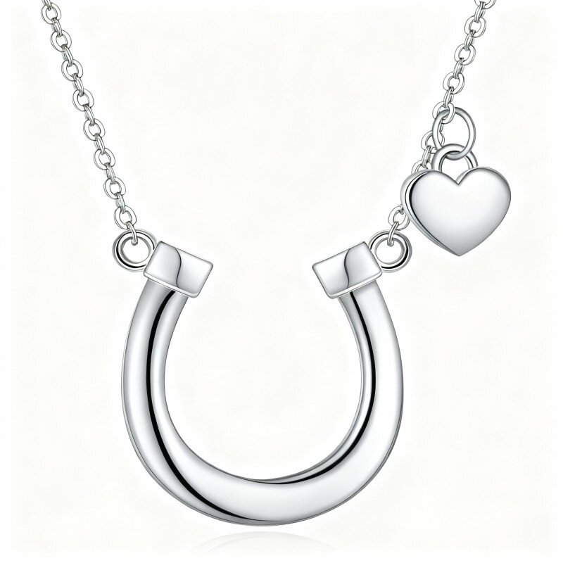 Collana con ciondolo a forma di cuore e ferro di cavallo in oro bianco 10K-16