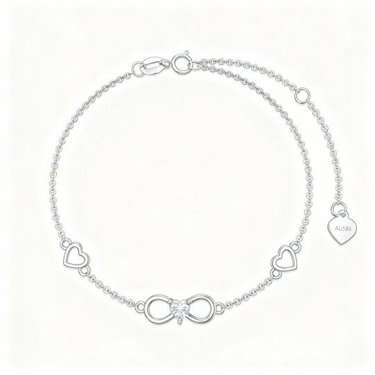 10K White Gold Cubic Zirconia Heart & Infinity Symbol Charm Bracelet