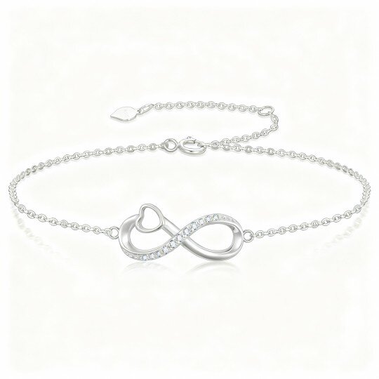 10K White Gold Cubic Zirconia Heart & Infinity Symbol Charm Bracelet