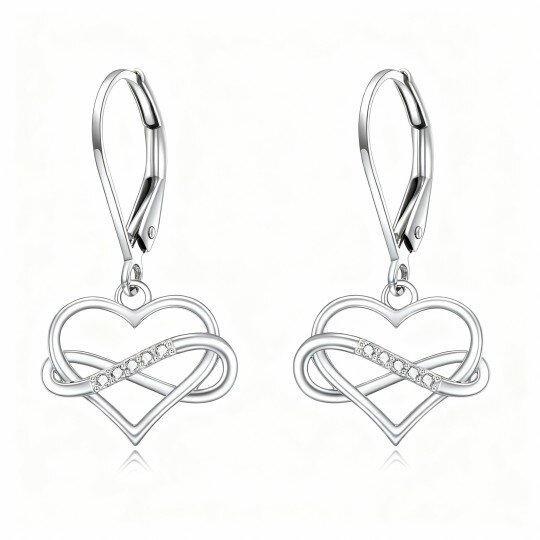 10K White Gold Cubic Zirconia Heart & Infinity Symbol Drop Earrings