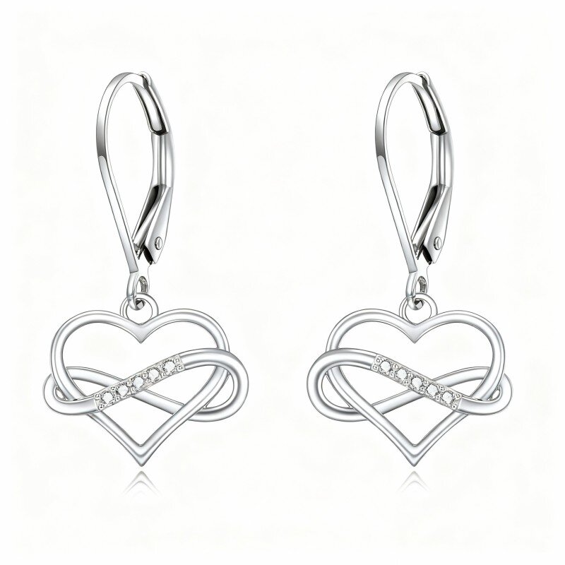 10K White Gold Cubic Zirconia Heart & Infinity Symbol Drop Earrings-10