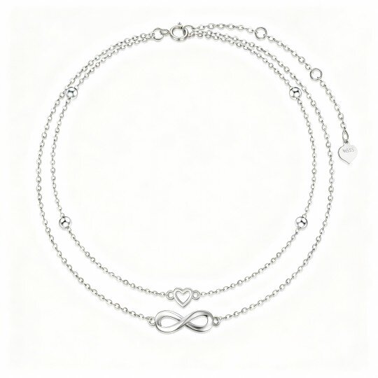 10K White Gold Heart & Infinity Symbol Multi-layered Charm Anklet