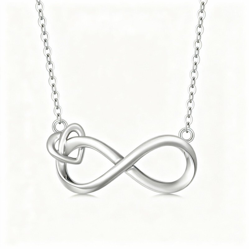 10K White Gold Heart & Infinity Symbol Pendant Necklace-14