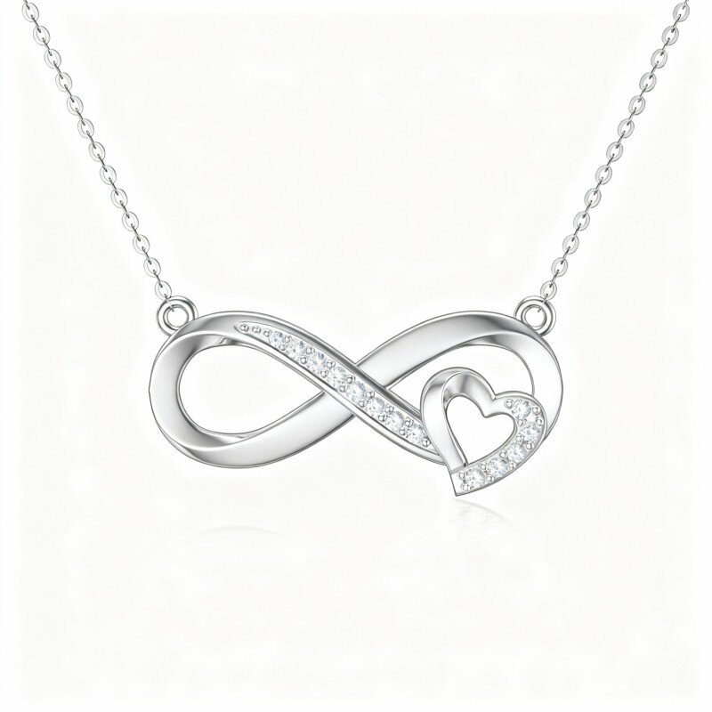 10K witgouden hanger met kubieke zirkonia in de vorm van een hart en oneindigheidssymbool-1