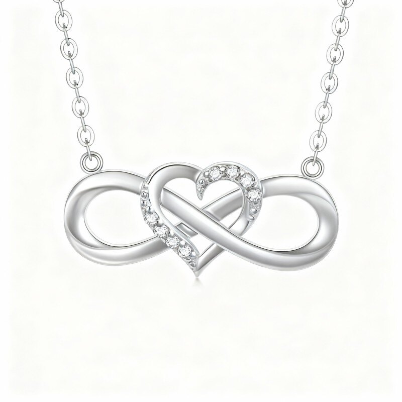 10K White Gold Cubic Zirconia Heart & Infinity Symbol Pendant Necklace-13