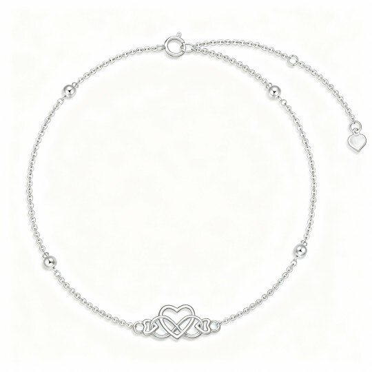 Tornozeleira de camada única com pendente em forma de coração e símbolo do infinito em ouro branco 10K