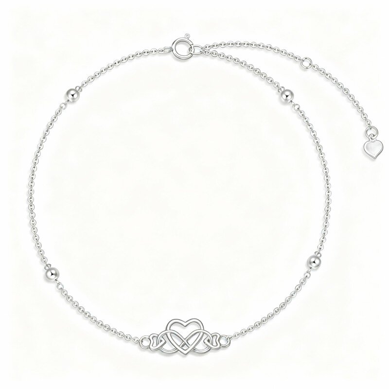 10K White Gold Heart & Infinity Symbol Single Layer Charm Anklet-19