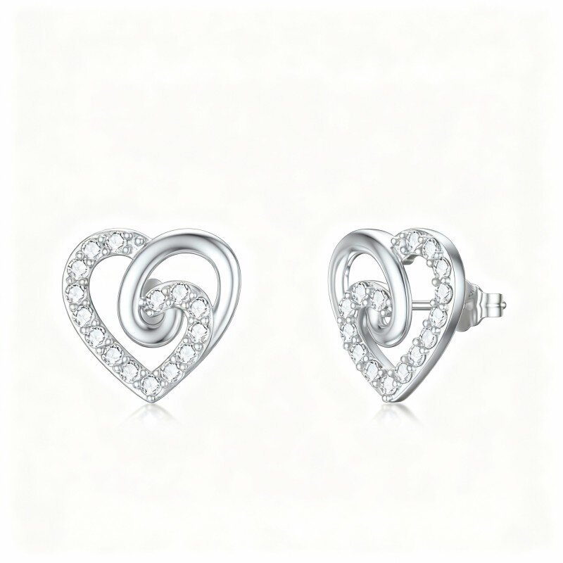 10K White Gold Cubic Zirconia Heart & Infinity Symbol Stud Earrings-15
