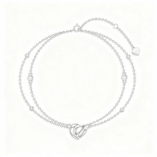 Pulseira em camadas com coração cravejado de zircónias cúbicas em ouro branco de 10 quilates