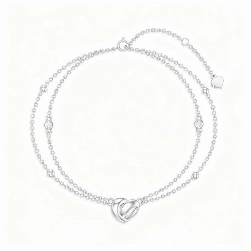 Bracelet à plusieurs rangs en or blanc 10 carats et zircon cubique en forme de cœur-16