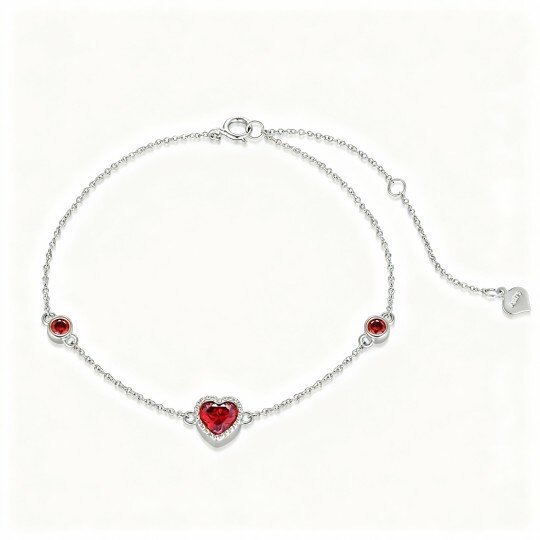 Pulsera de cuentas de metal con forma de corazón y circonitas cúbicas en oro blanco de 10 quilates